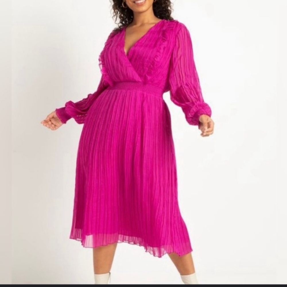 Eloquii Fuschia Pleated Surplice Dress